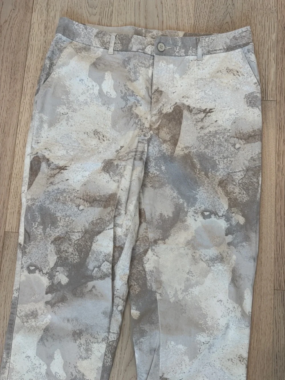 Denim & Co Casual Stone Tones Pattern Women's 14 Pants Front Button‎ Zip NWOT